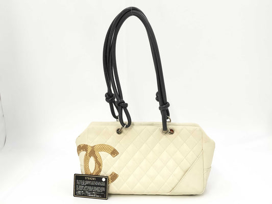 CHANEL A25171 9784285 Cambon Line Large Coco Mark Shoulder Bag Leather Python White Shoulder Bag