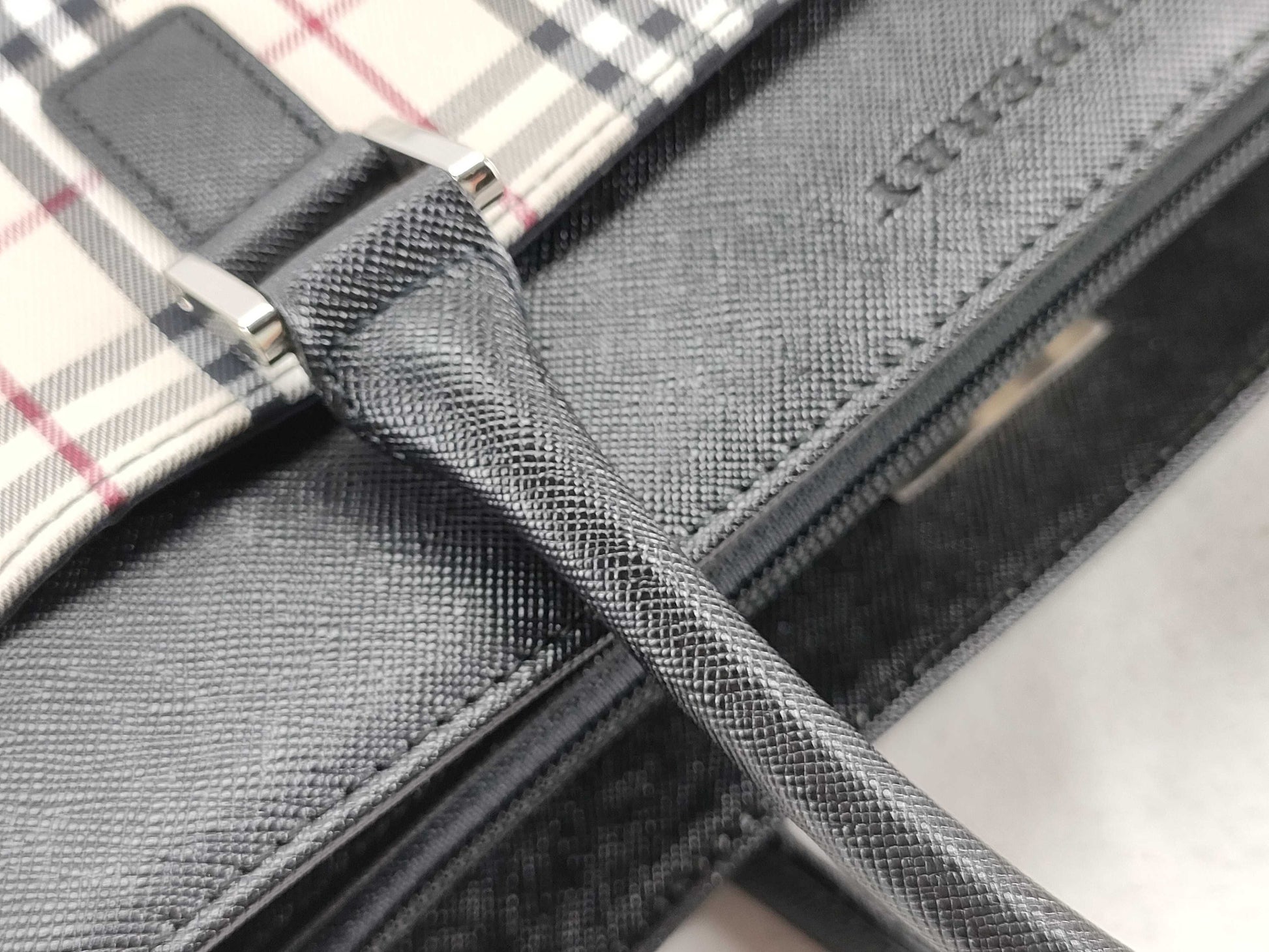 BURBERRY Check Leather Handbag Beige/Black W31cm Tote Bag