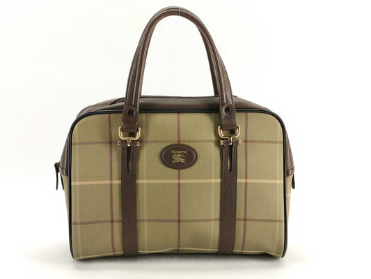 Burberrys Check Canvas Saffiano Leather Mini Boston Bag W30cm Boston Bag