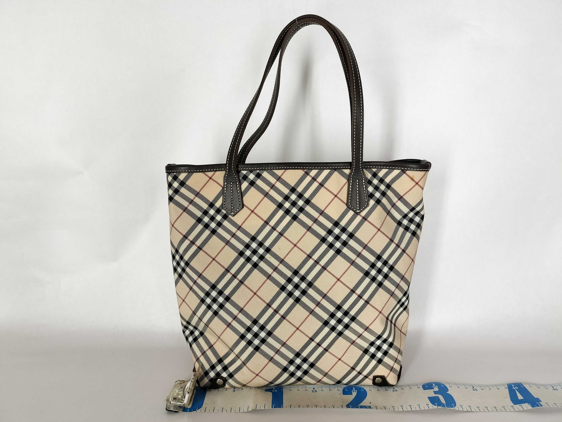 BURBERRY Check Canvas Leather Beige W24cm Handbag