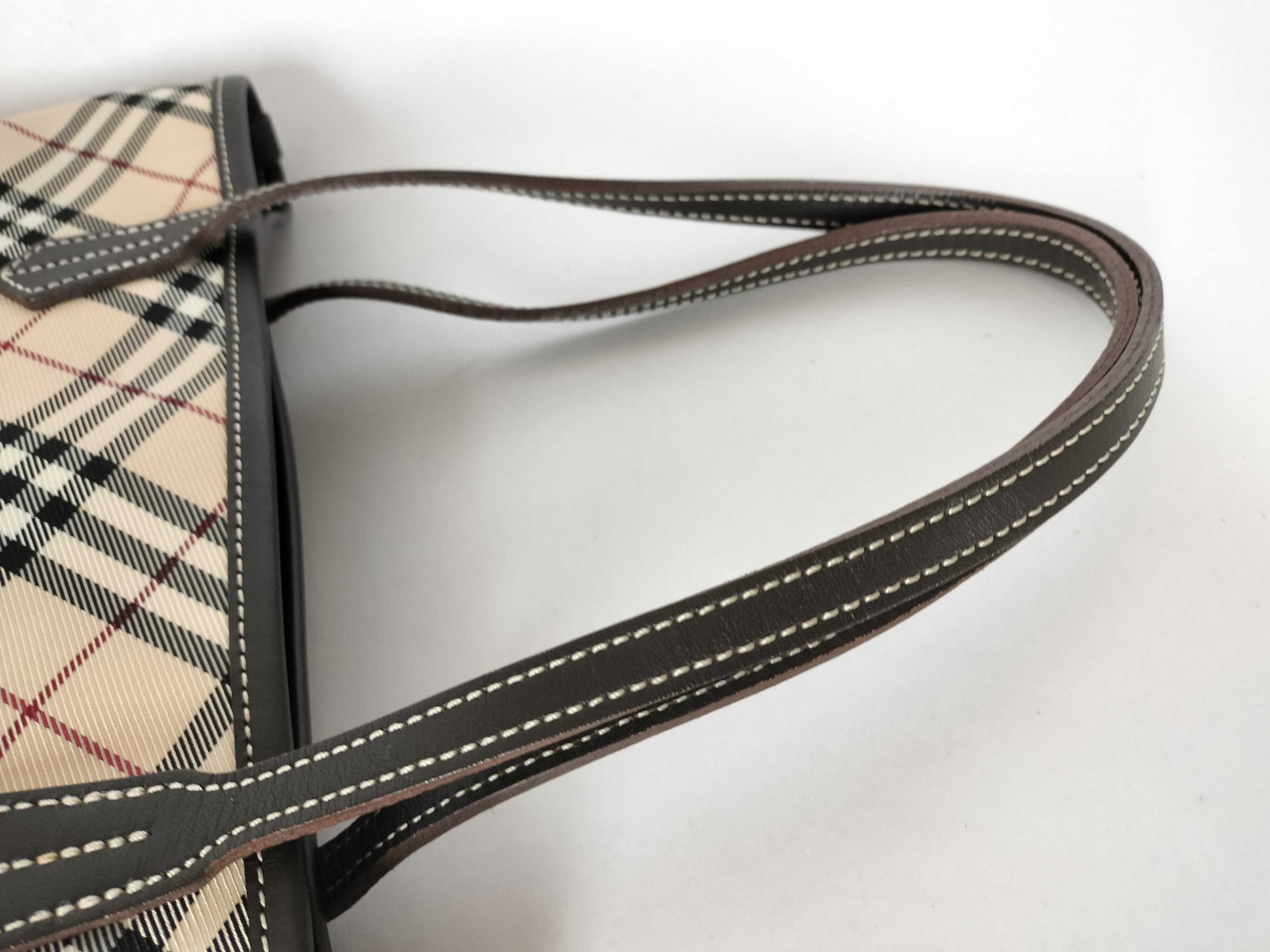 BURBERRY Check Canvas Leather Beige W24cm Handbag