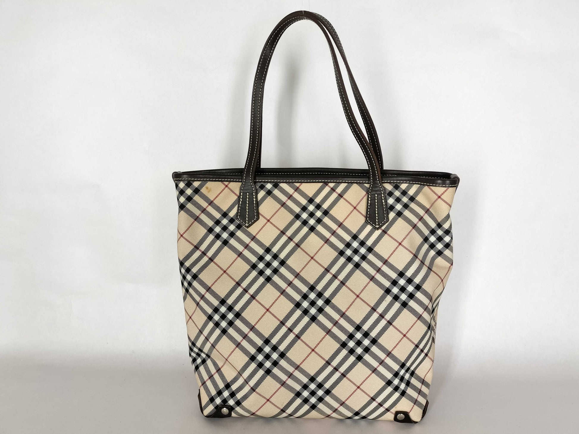 BURBERRY Check Canvas Leather Beige W24cm Handbag