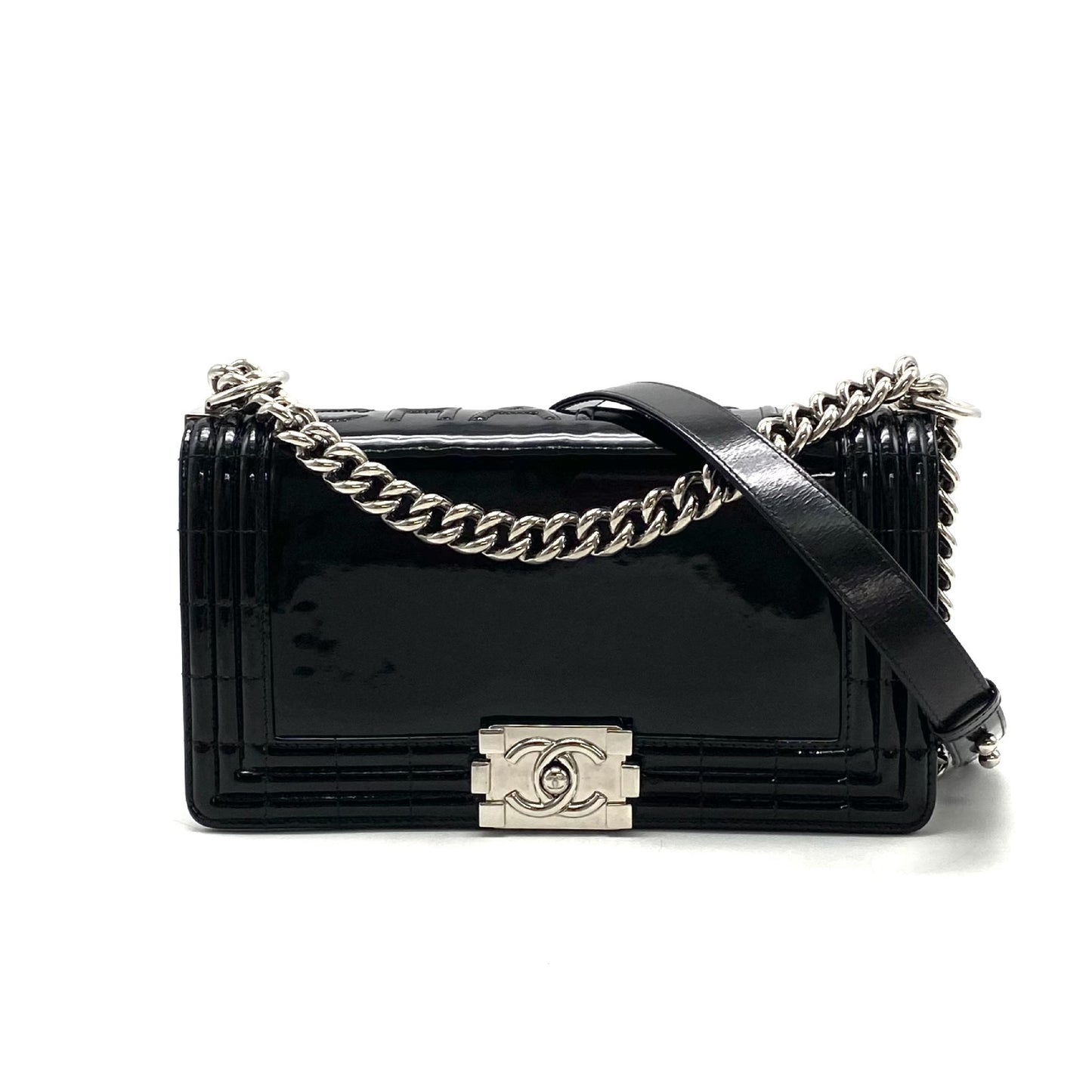 CHANEL Boy Chanel Patent Leather Chain Shoulder Bag