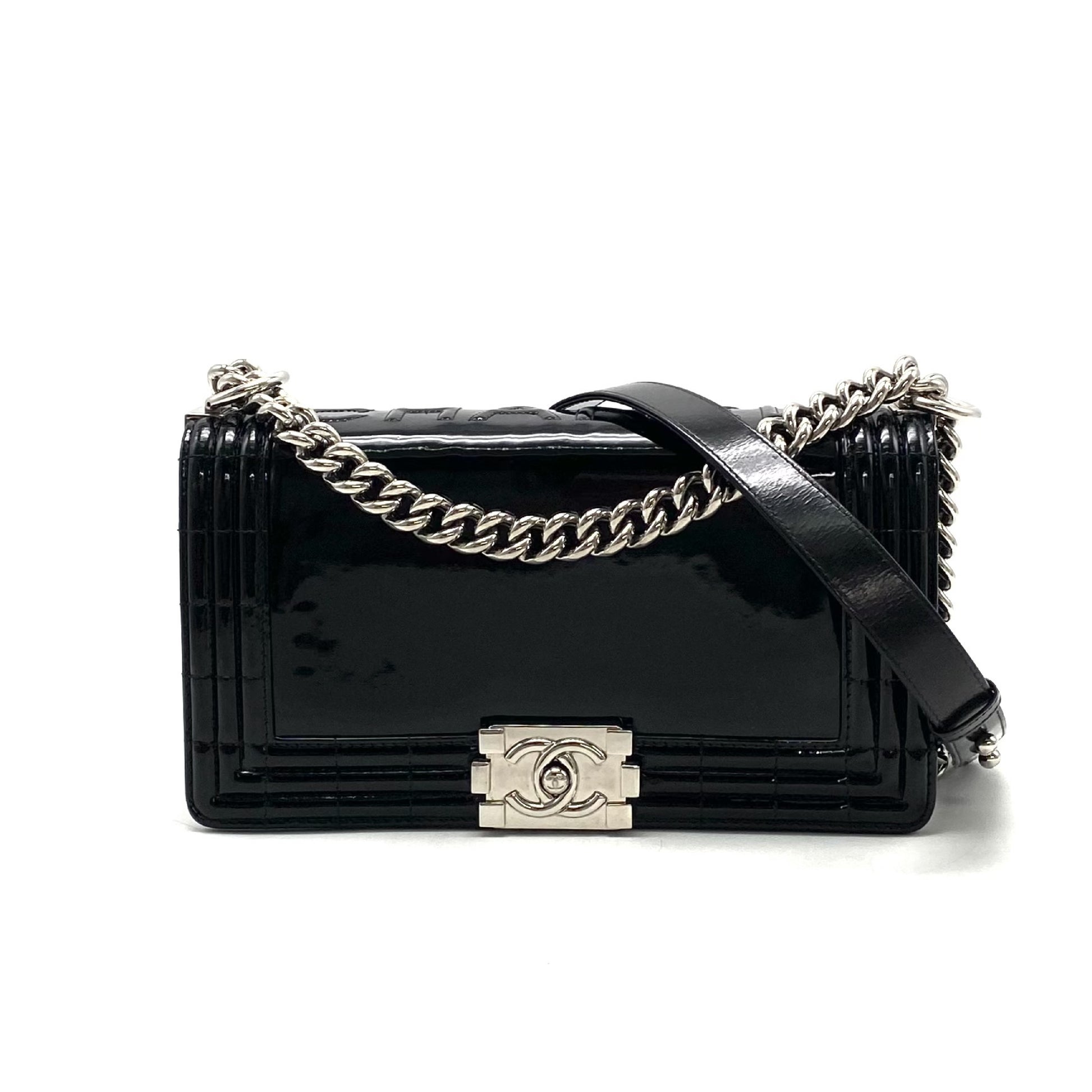 CHANEL Boy Chanel Patent Leather Chain Shoulder Bag