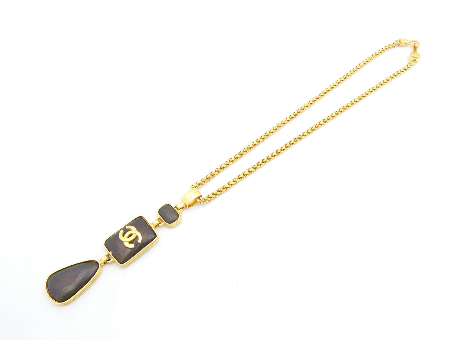 CHANEL Stone Coco Mark Gold Necklace