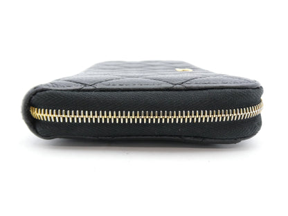 CHANEL Matelasse Coco Mark Caviar Leather Round Zip Wallet
