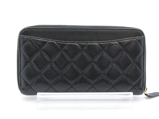 CHANEL Matelasse Coco Mark Caviar Leather Round Zip Wallet
