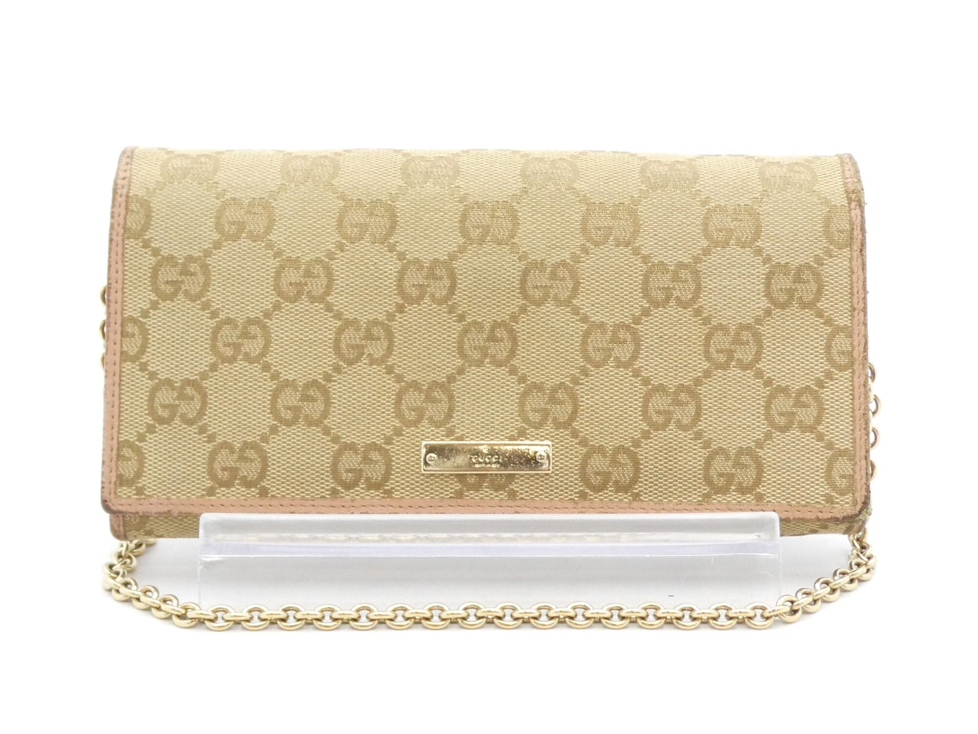 GUCCI GG Canvas Leather Chain Wallet Handbag