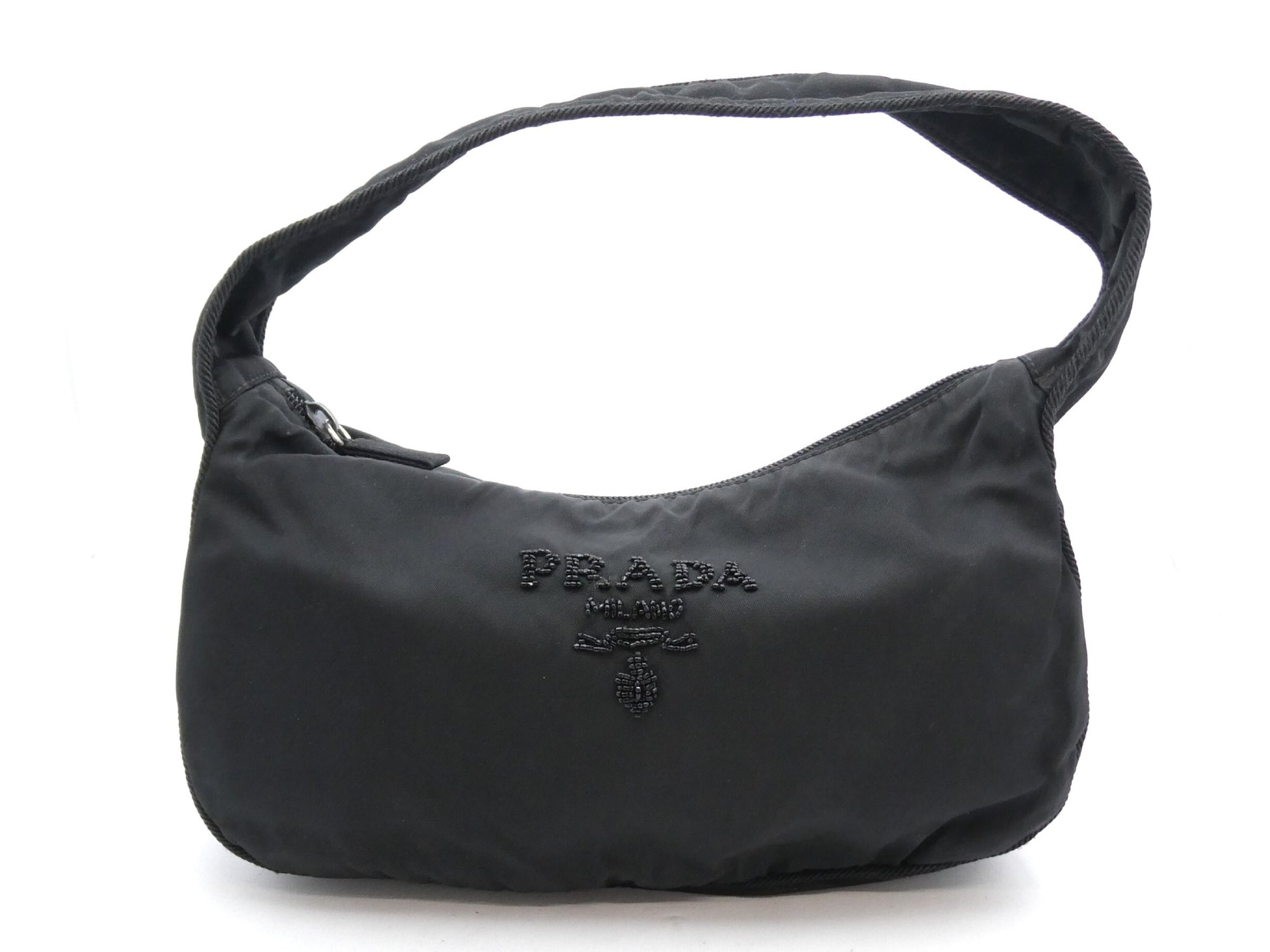 PRADA Logo Beaded Nylon Handbag