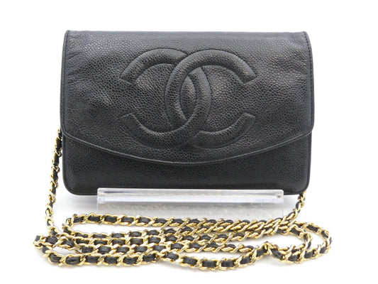 CHANEL Caviar Skin Coco Mark Chain Wallet Shoulder Bag