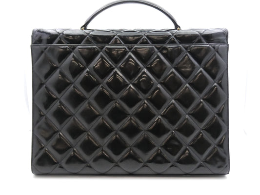 CHANEL Caviar Leather Deca Matelasse Enamel Coco Mark Turn Lock Business Bag