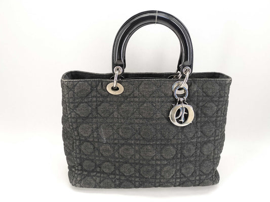 Dior Christian Dior Lady Dior Denim Cannage Lambskin Handbag with Silver Charm