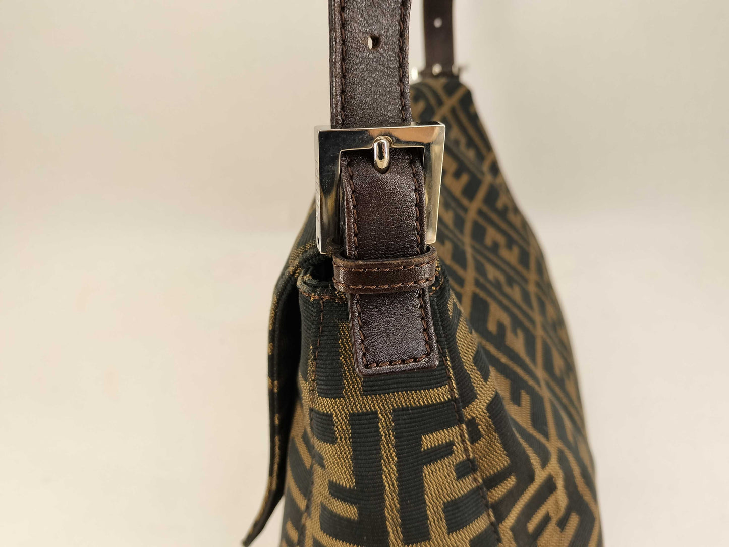 FENDI Mamma Bucket Shoulder Bag, Zucca Pattern, Brown Canvas Shoulder Bag