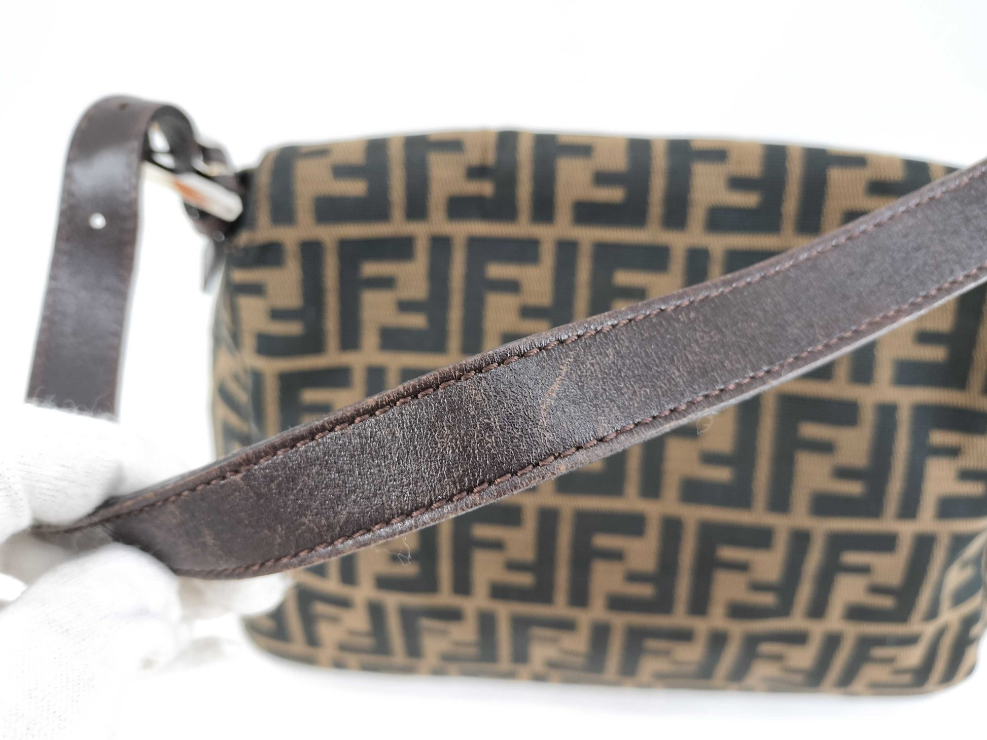 FENDI Mamma Bucket Shoulder Bag, Zucca Pattern, Brown Canvas Shoulder Bag
