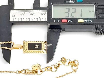 Dior Christian Dior Gold & Black Pendant Necklace with Logo and Plate Design, Made in GEARMANY Engraving, 11g