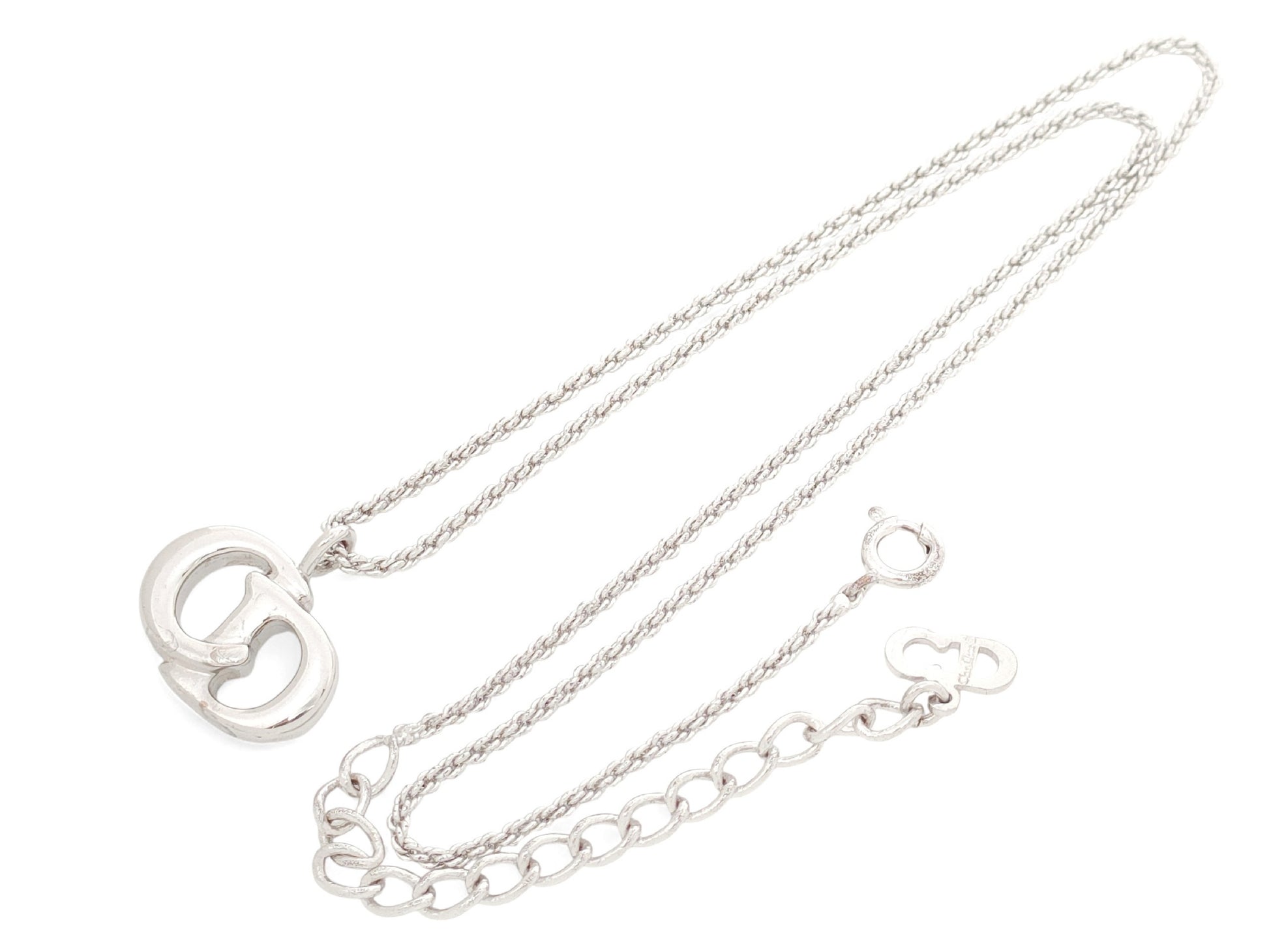 Dior Christian Dior Silver Color Large Logo Pendant Necklace 6.5g Necklace