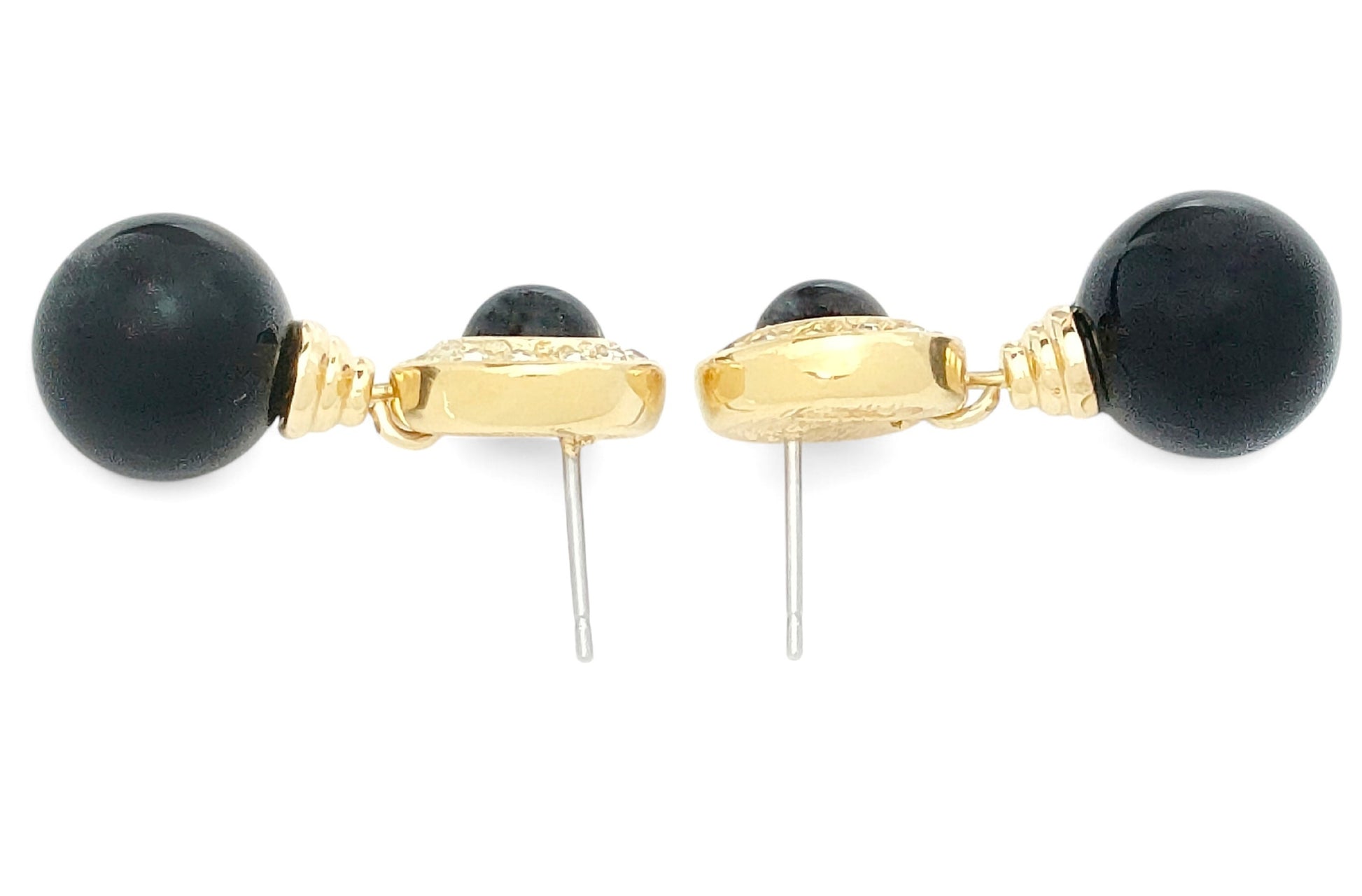 Dior Christian Dior Gold-Tone Swing Black Faux Pearl Earrings with Rhinestones, 9.75g