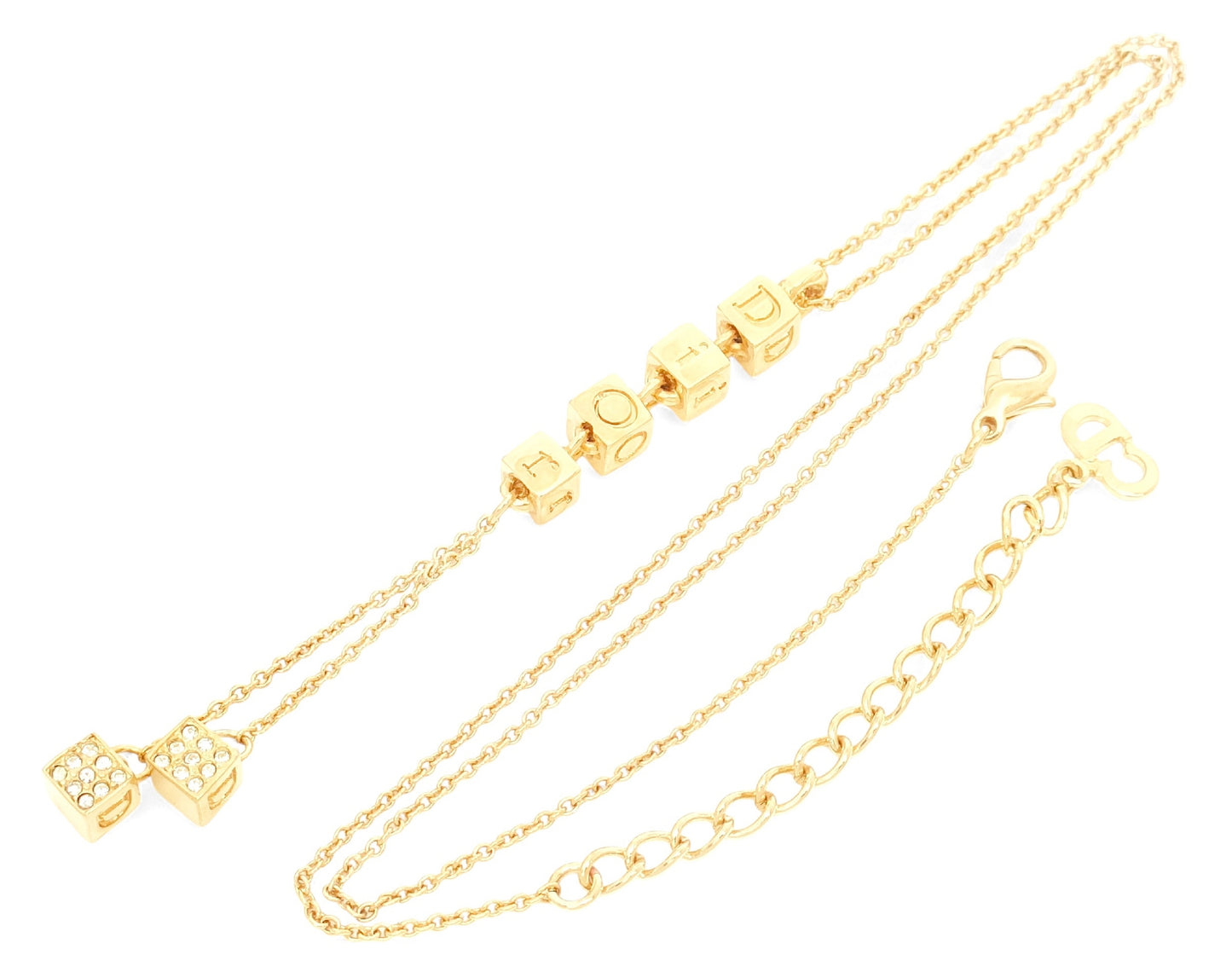 Dior Christian Dior Gold-Colored Rhinestone-Embossed Swing Logo Pendant Necklace, 8.23g