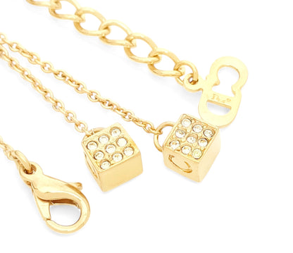 Dior Christian Dior Gold-Colored Rhinestone-Embossed Swing Logo Pendant Necklace, 8.23g