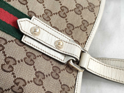 GUCCI GG Canvas Sherry Line Leather Tote Bag 137396