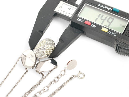 Dior Dior Silver Color Triple Logo Motif Yellow Rhinestone Double Chain Pendant Necklace