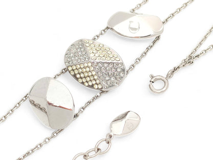 Dior Dior Silver Color Triple Logo Motif Yellow Rhinestone Double Chain Pendant Necklace