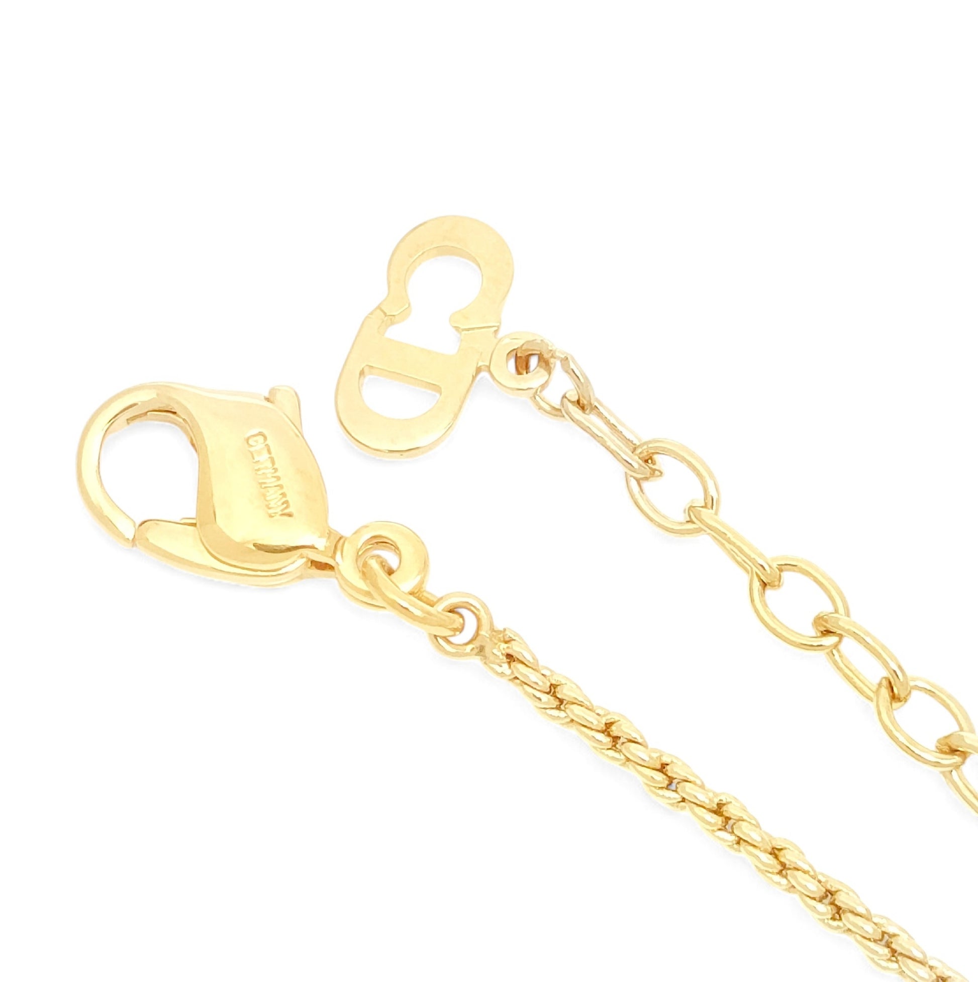 Dior Christian Dior Gold-Colored Pendant Necklace with Green Stone, Motif & Rhinestone, GEARMANY Stamp, 8.1g