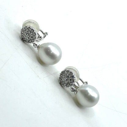 South Sea Semi-Round Pearl, Diameter approx. 11.0mm, D0.38ct / South Sea Semi-Round Pearl, Diameter approx. 11.0mm, D0.38ct, K18/Pt900, 9.9g, Earrings 