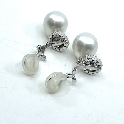 South Sea Semi-Round Pearl, Diameter approx. 11.0mm, D0.38ct / South Sea Semi-Round Pearl, Diameter approx. 11.0mm, D0.38ct, K18/Pt900, 9.9g, Earrings 