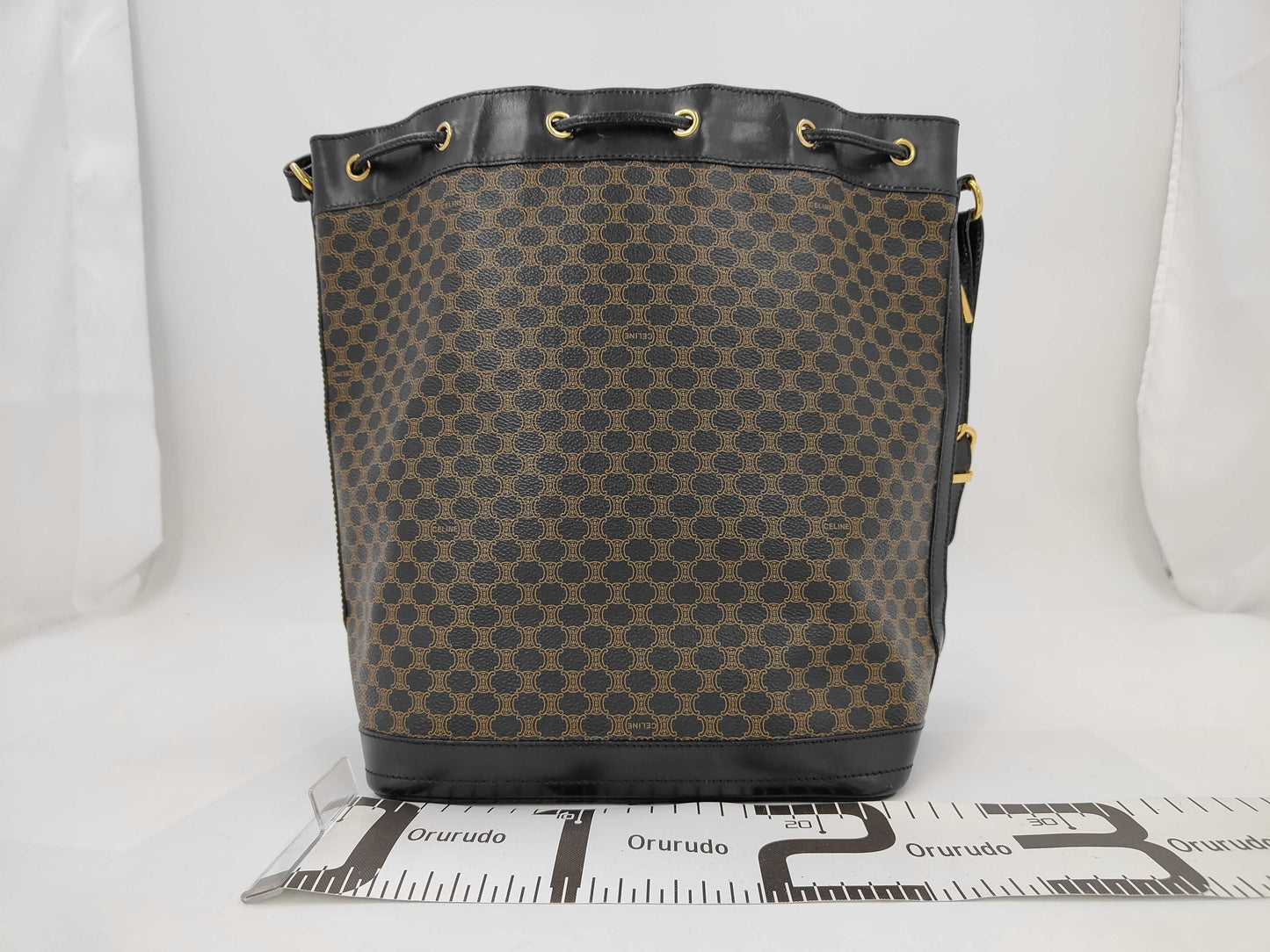 CELINE Macadam Drawstring Shoulder Bag, Black