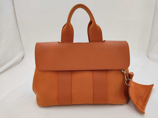 HERMES Toile Chevron/Leather Valparaiso PM. Accessories: Pouch and Tote Bag.