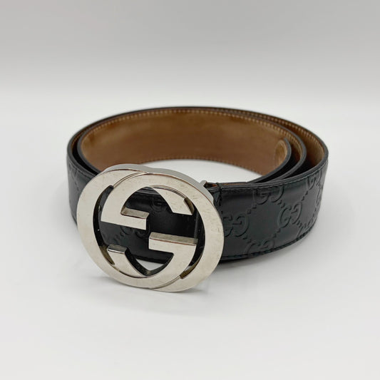 GUCCI Interlocking G Guccissima Leather Belt Black Belt