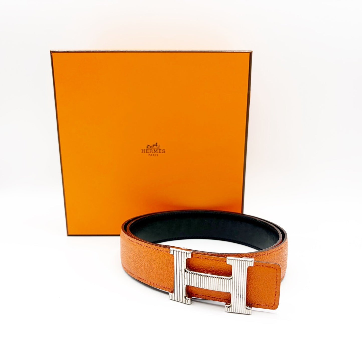 HERMES Constance 85 H Storie Leather Belt, Engraved Size M