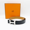 HERMES Constance 90 Leather Belt with Sterling Silver Hardware and Engraved "A" Belt