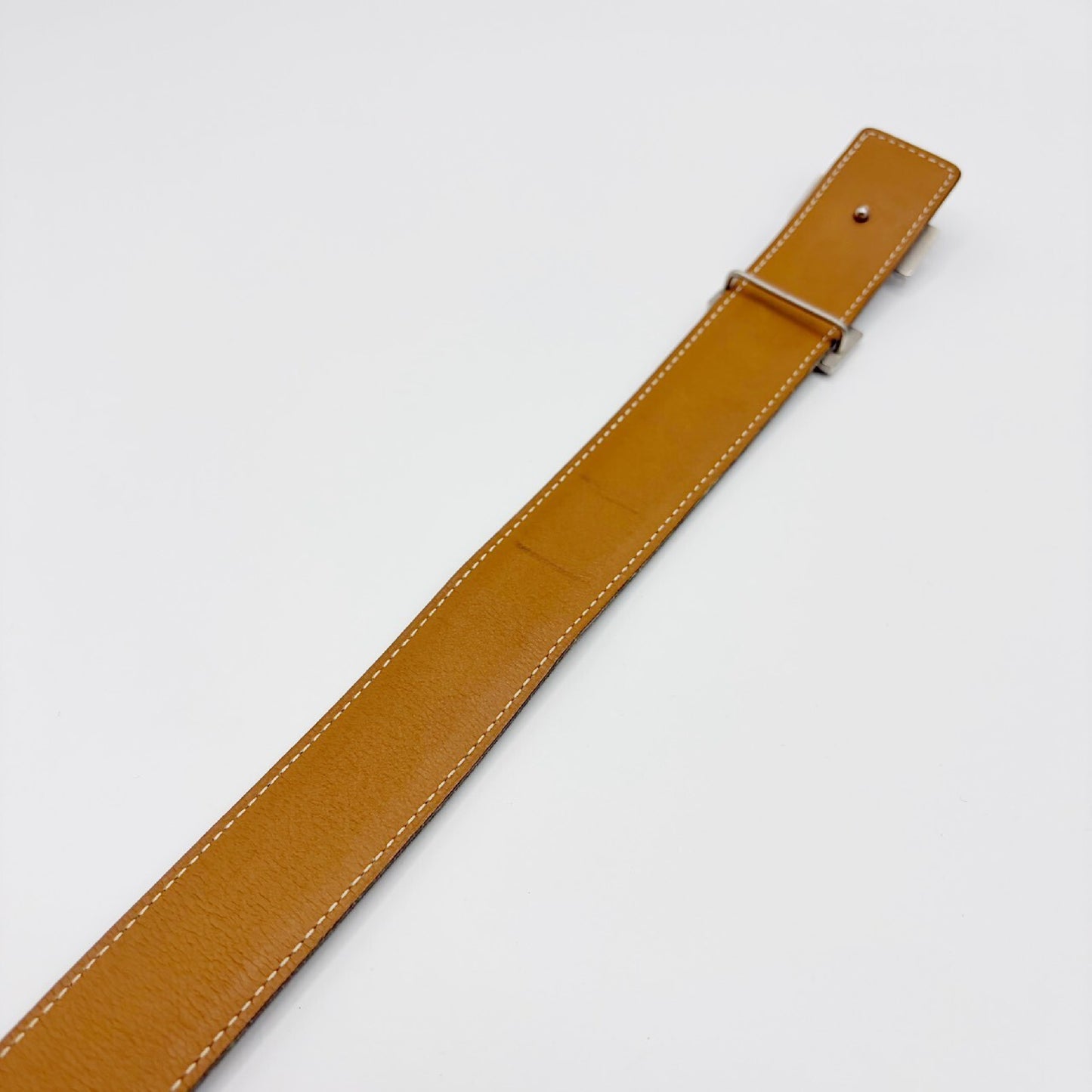 HERMES Constance 90 Leather Belt with Sterling Silver Hardware and Engraved "A" Belt