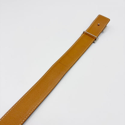 HERMES Constance 90 Leather Belt with Sterling Silver Hardware and Engraved "A" Belt