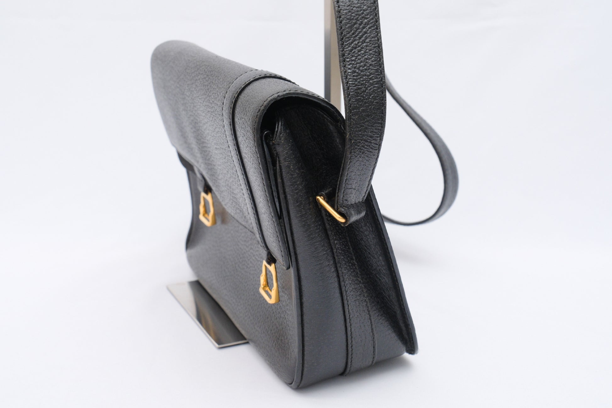GUCCI Old Gucci Suede Saddle Bag Vintage Black Shoulder Bag