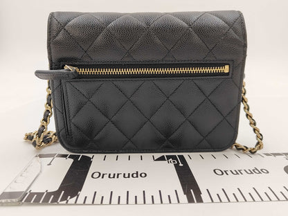 CHANEL CHANEL Black Caviar Skin Mini Matelasse Chain Shoulder Bag