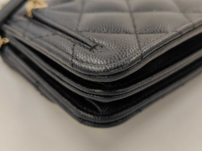 CHANEL CHANEL Black Caviar Skin Mini Matelasse Chain Shoulder Bag