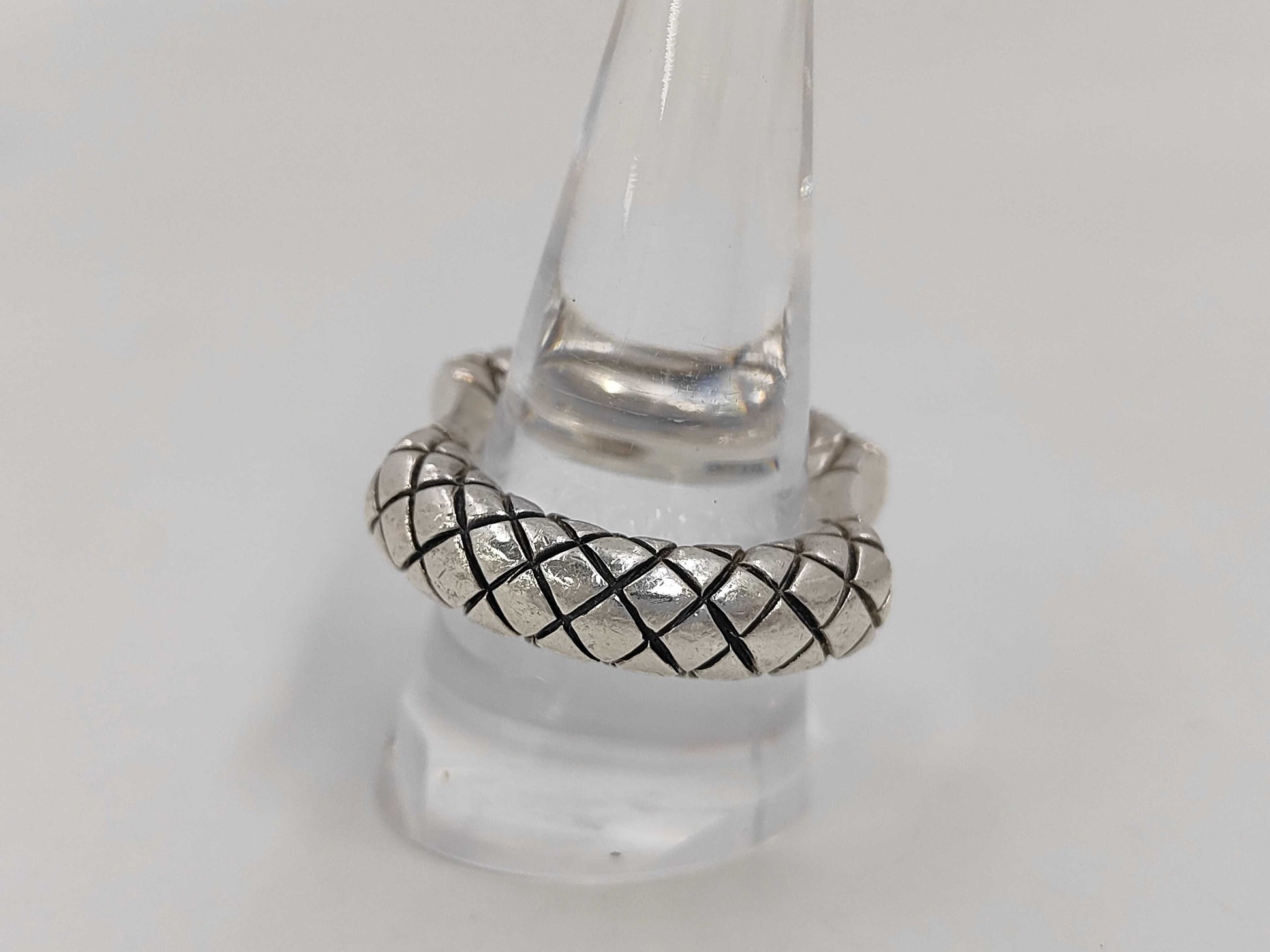 BOTTEGA VENETA Intrecciato Double Cut Silver Ring, SV925, 22.3g