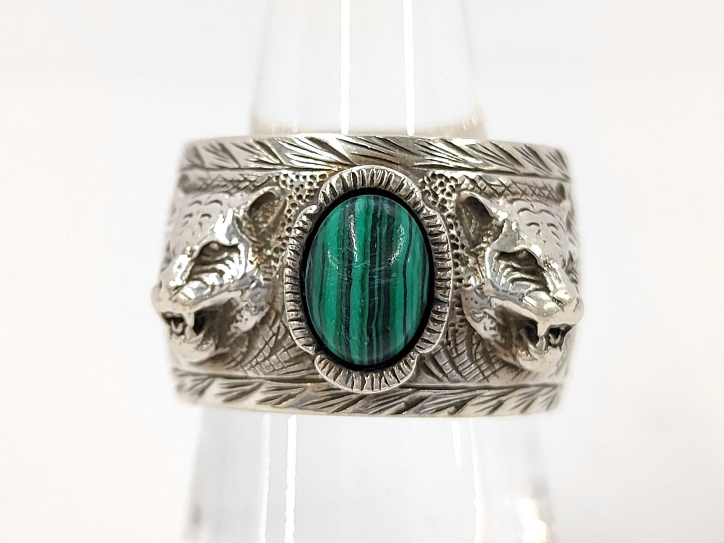 GUCCI Garden Cat Malachite 925 Ring 17.0g