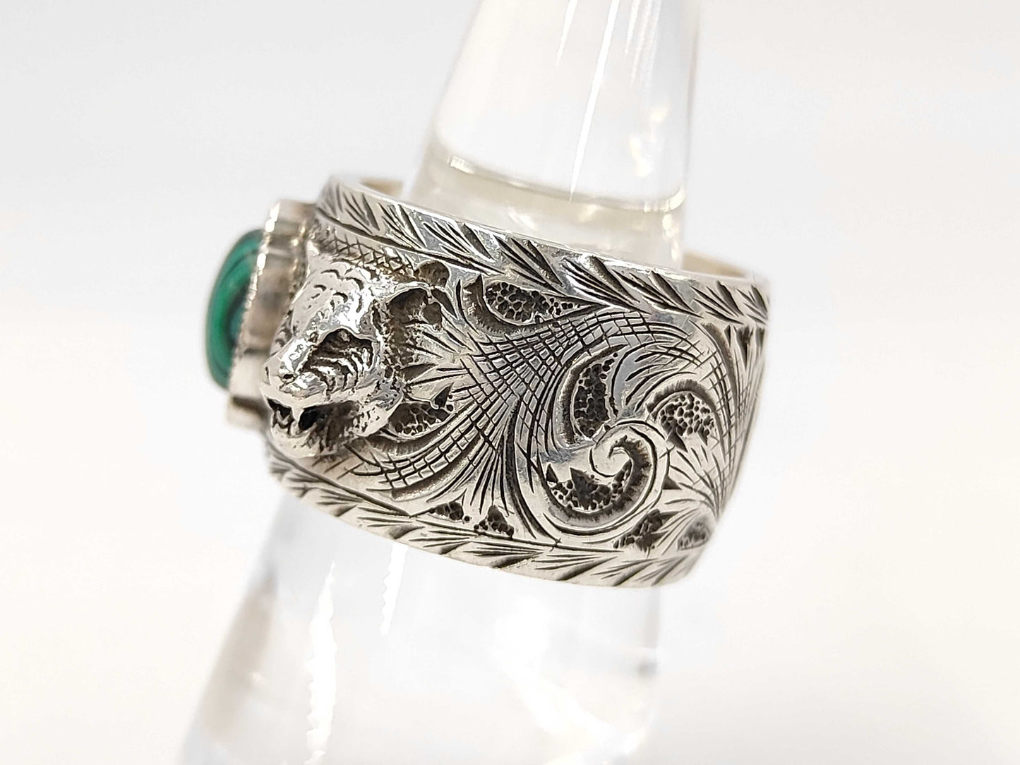 GUCCI Garden Cat Malachite 925 Ring 17.0g