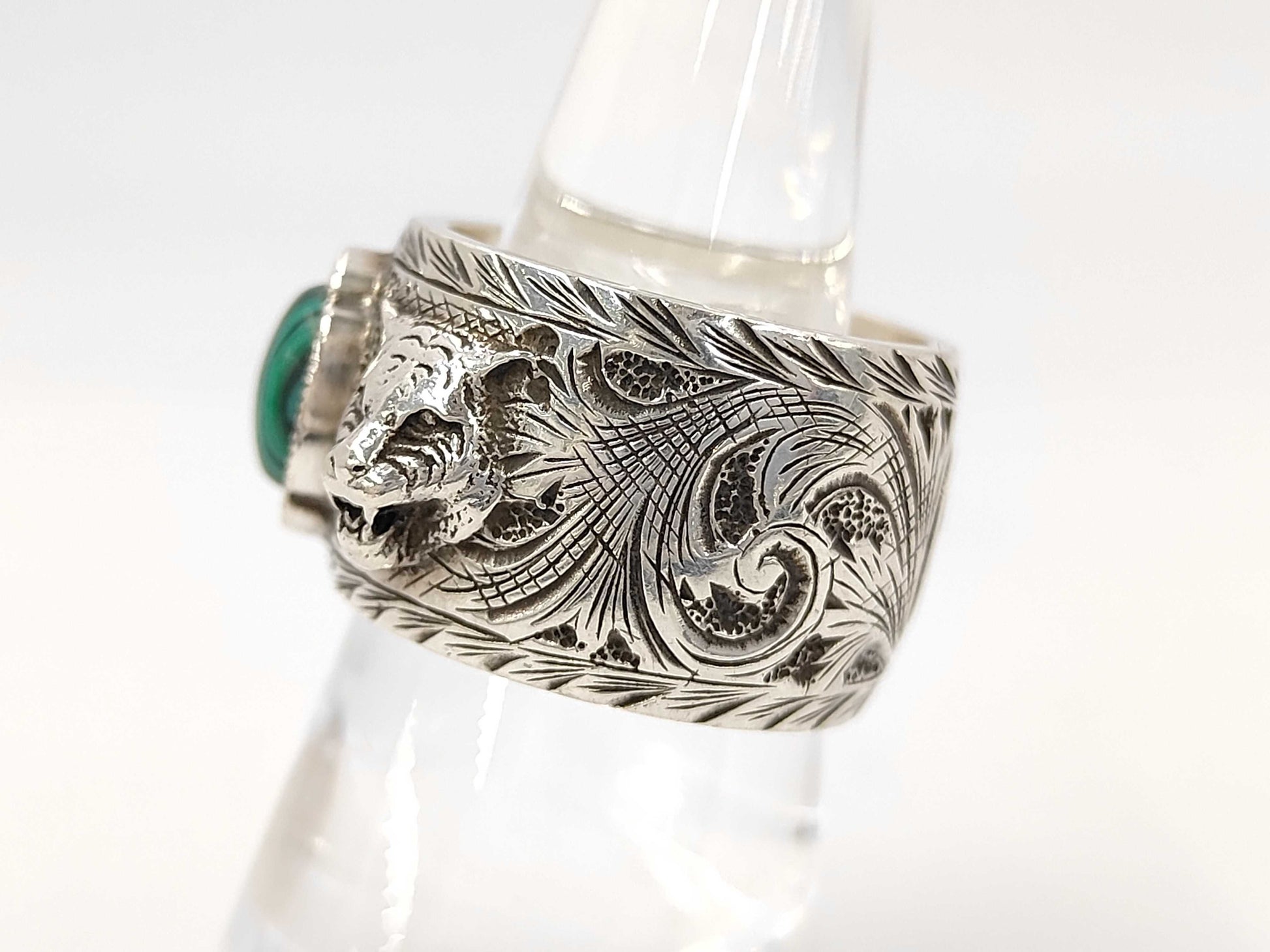 GUCCI Garden Cat Malachite 925 Ring 17.0g