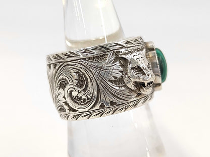 GUCCI Garden Cat Malachite 925 Ring 17.0g