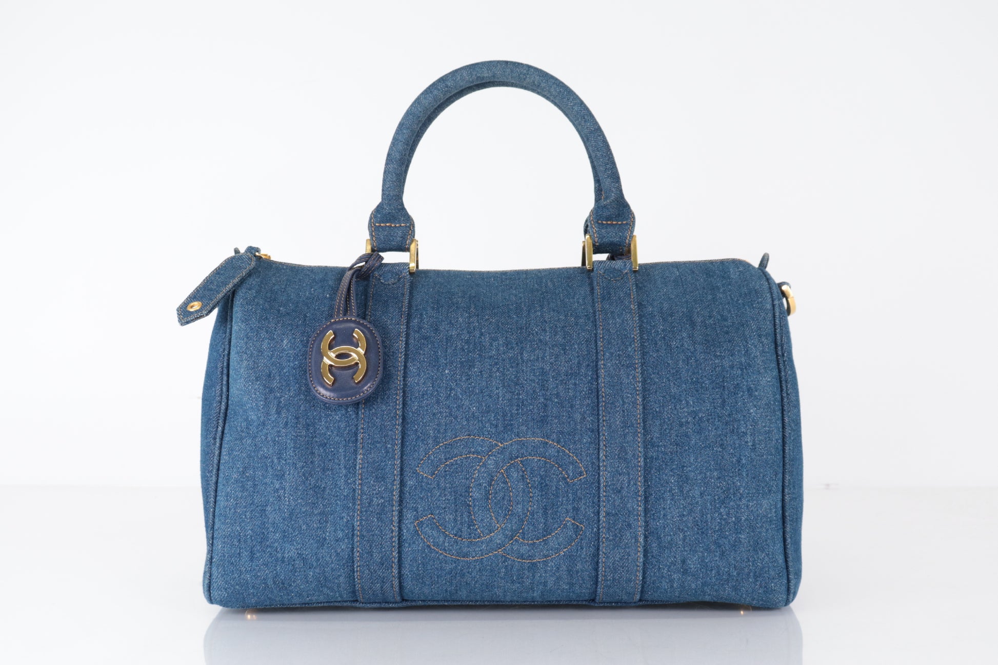 CHANEL Coco Mark Denim Boston Bag, Blue, No. 4