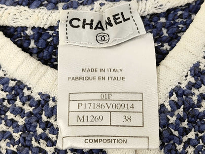 CHANEL CHANEL Cropped Knit P17186V00914 Size 38 Knit Cut and Sew Blue x White Top