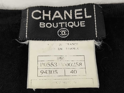 CHANEL CHANEL Cut and Sew T-Shirt P05531V00258 #40 Coco Mark Black Cashmere Top