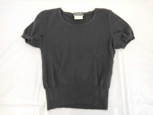 CHANEL CHANEL Cut and Sew T-Shirt P05531V00258 #40 Coco Mark Black Cashmere Top