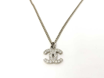 CHANEL CHANEL Necklace Coco Mark Rhinestone Silver B12V Necklace