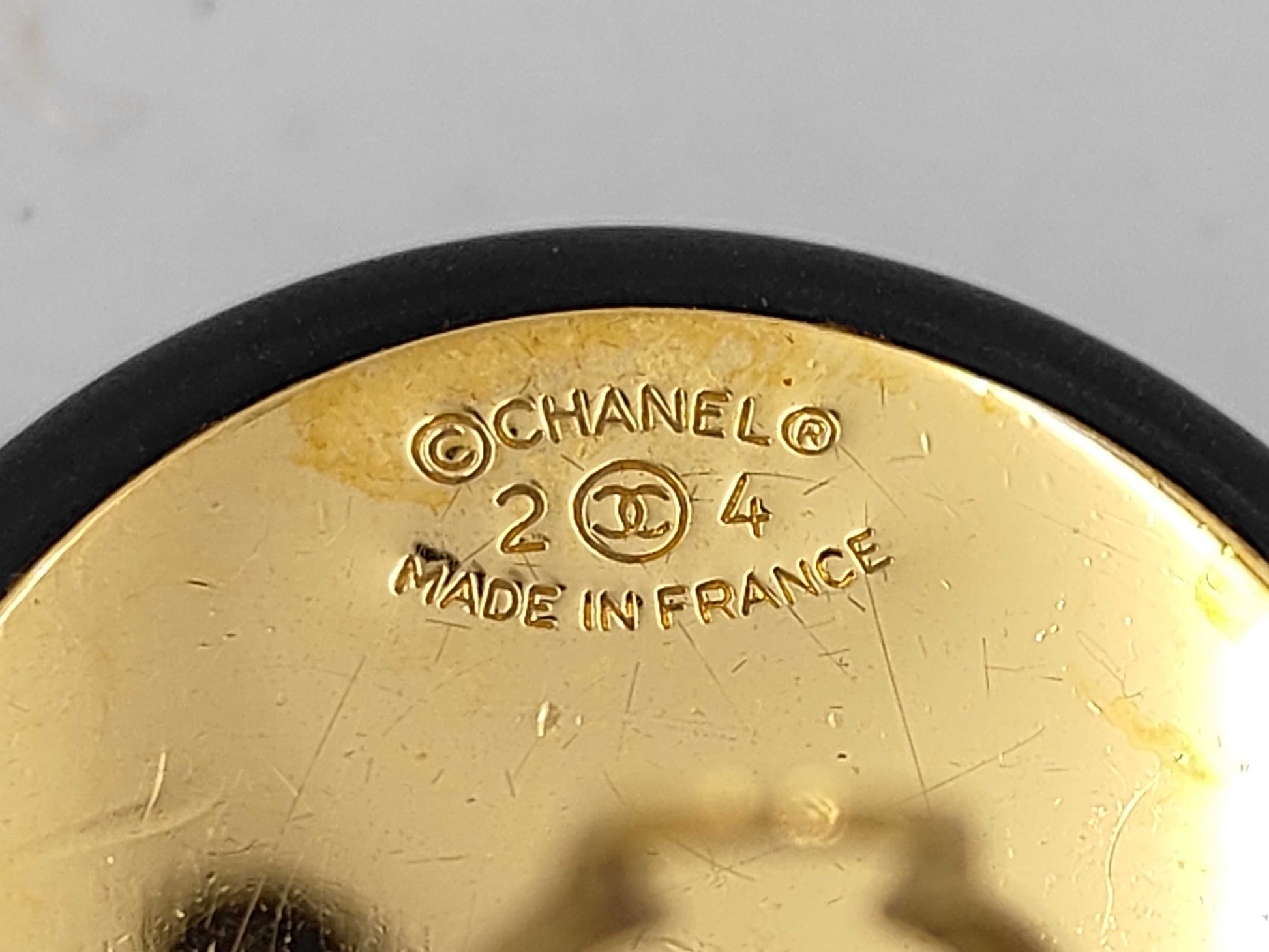 CHANEL CHANEL Earrings, Coco Mark, Black x Gold, 2 4 Engraved, Big Size Earrings